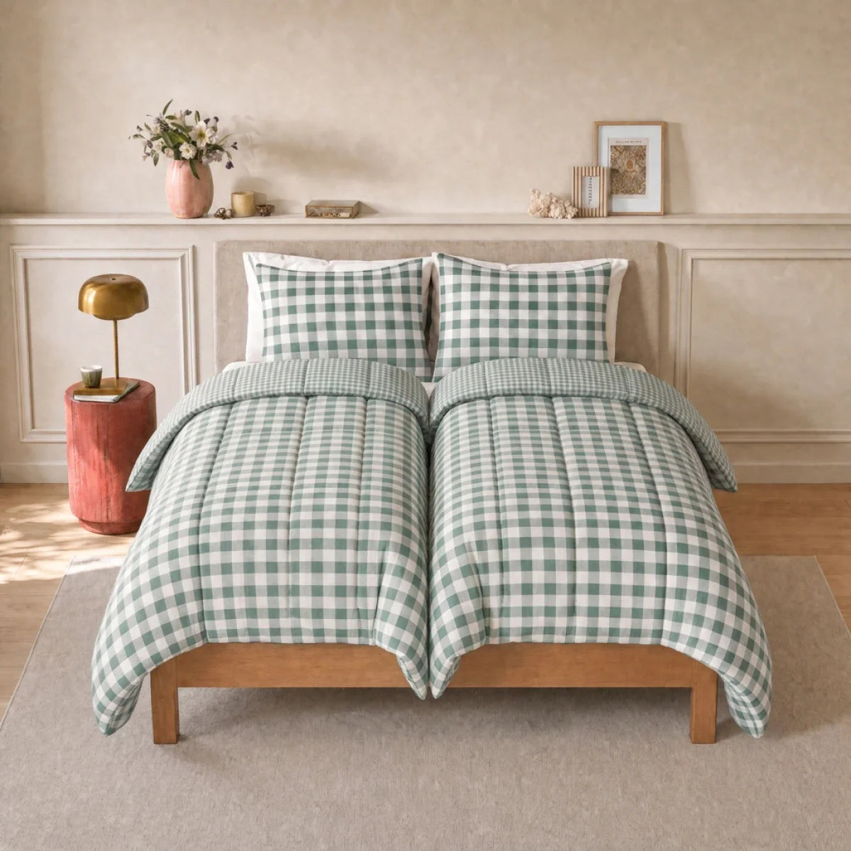 Zelesta Deluxe Design Baumwollsatin Bettdecke - Green Check