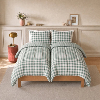 Zelesta Deluxe Design Baumwollsatin Bettdecke - Green Check