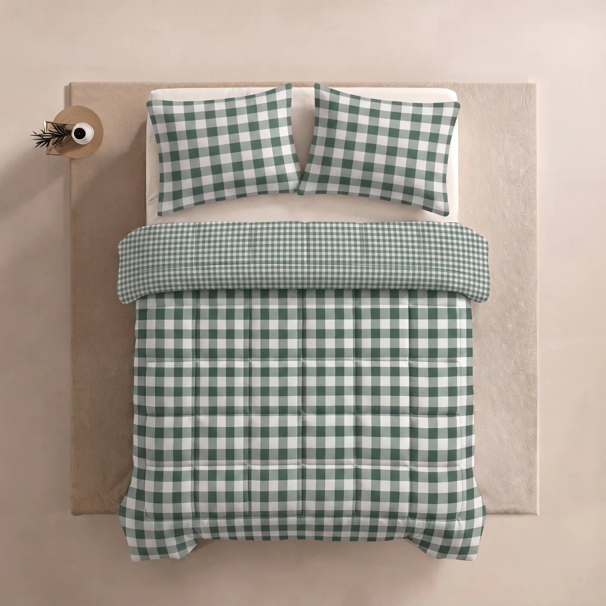 Zelesta Deluxe Design Baumwollsatin Bettdecke - Green Check
