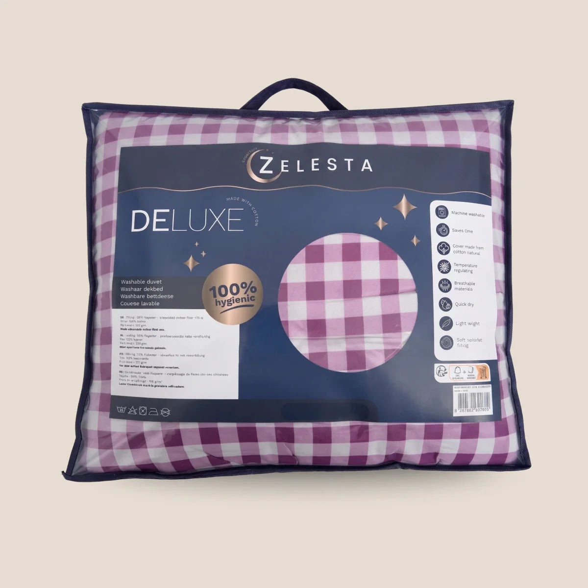 Zelesta Deluxe Design Baumwollsatin Bettdecke - Pink Check