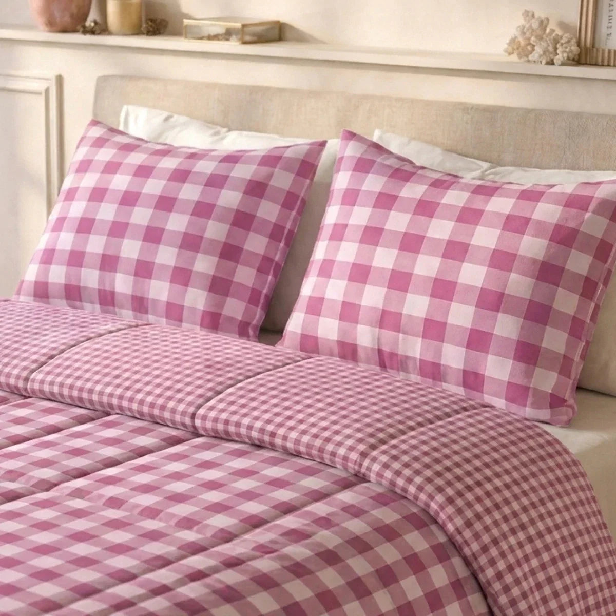 Zelesta Deluxe Design Baumwollsatin Kissenbezüge Set von 2 - Pink Check