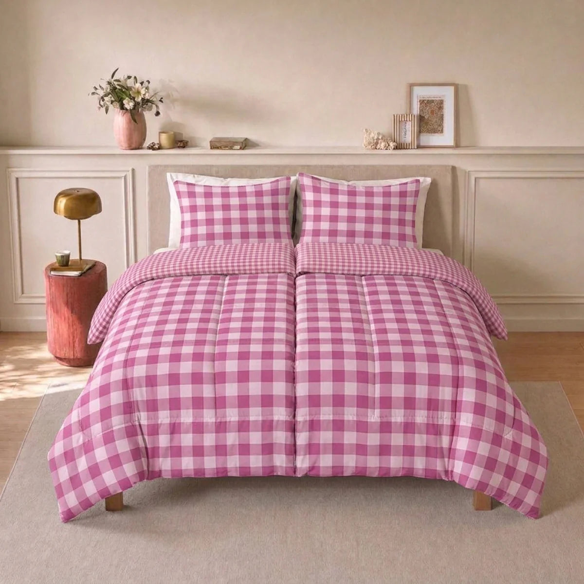 Zelesta Deluxe Design Baumwollsatin Bettdecke - Pink Check