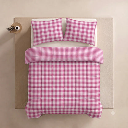 Zelesta Deluxe Design Baumwollsatin Bettdecke - Pink Check
