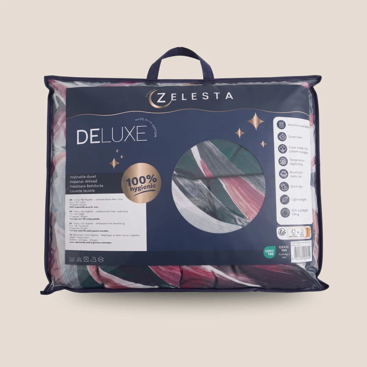 Zelesta Deluxe Design Baumwollsatin Bettdecke - Pink Multicolor Leaves