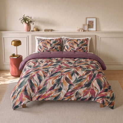 Zelesta Deluxe Design Baumwollsatin Kissenbezüge Set von 2 - Pink Multicolor Leaves