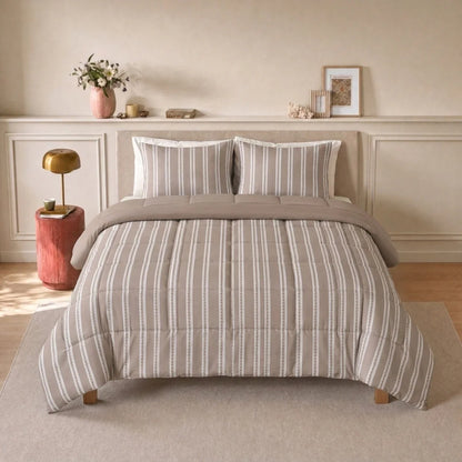 Zelesta Deluxe Design Baumwollsatin Bettdecke - Taupe Stripes