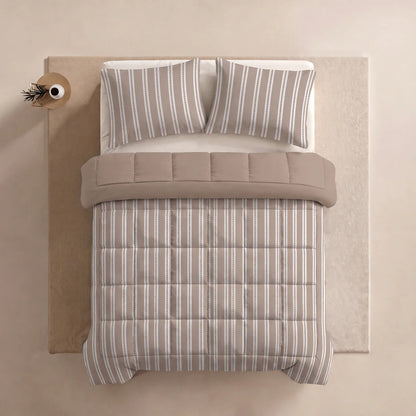 Zelesta Deluxe Design Baumwollsatin Bettdecke - Taupe Stripes