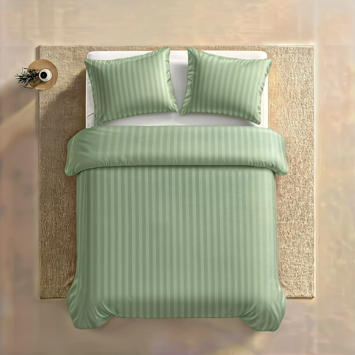 Zelesta Deluxe Hotel Stripe Baumwollsatin Bettdecke - Grün