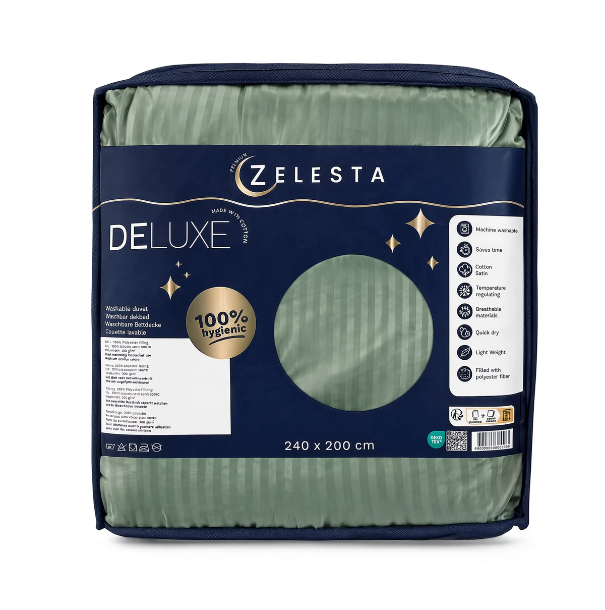 Zelesta Deluxe Hotel Stripe Baumwollsatin Bettdecke - Grün