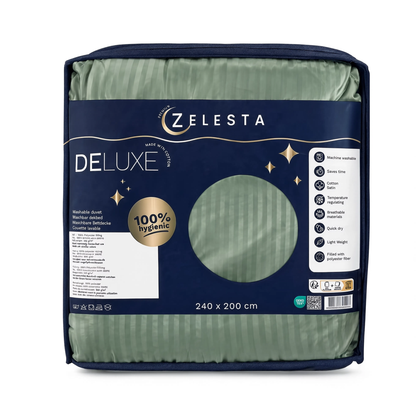 Zelesta Deluxe Hotel Stripe Baumwollsatin Bettdecke - Grün