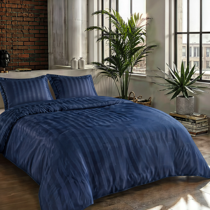 Zelesta Deluxe Hotel Stripe Baumwollsatin Bettdecke - Blau