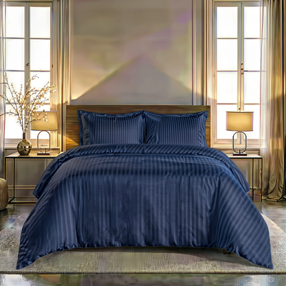 Zelesta Deluxe Hotel Stripe Baumwollsatin Bettdecke - Blau