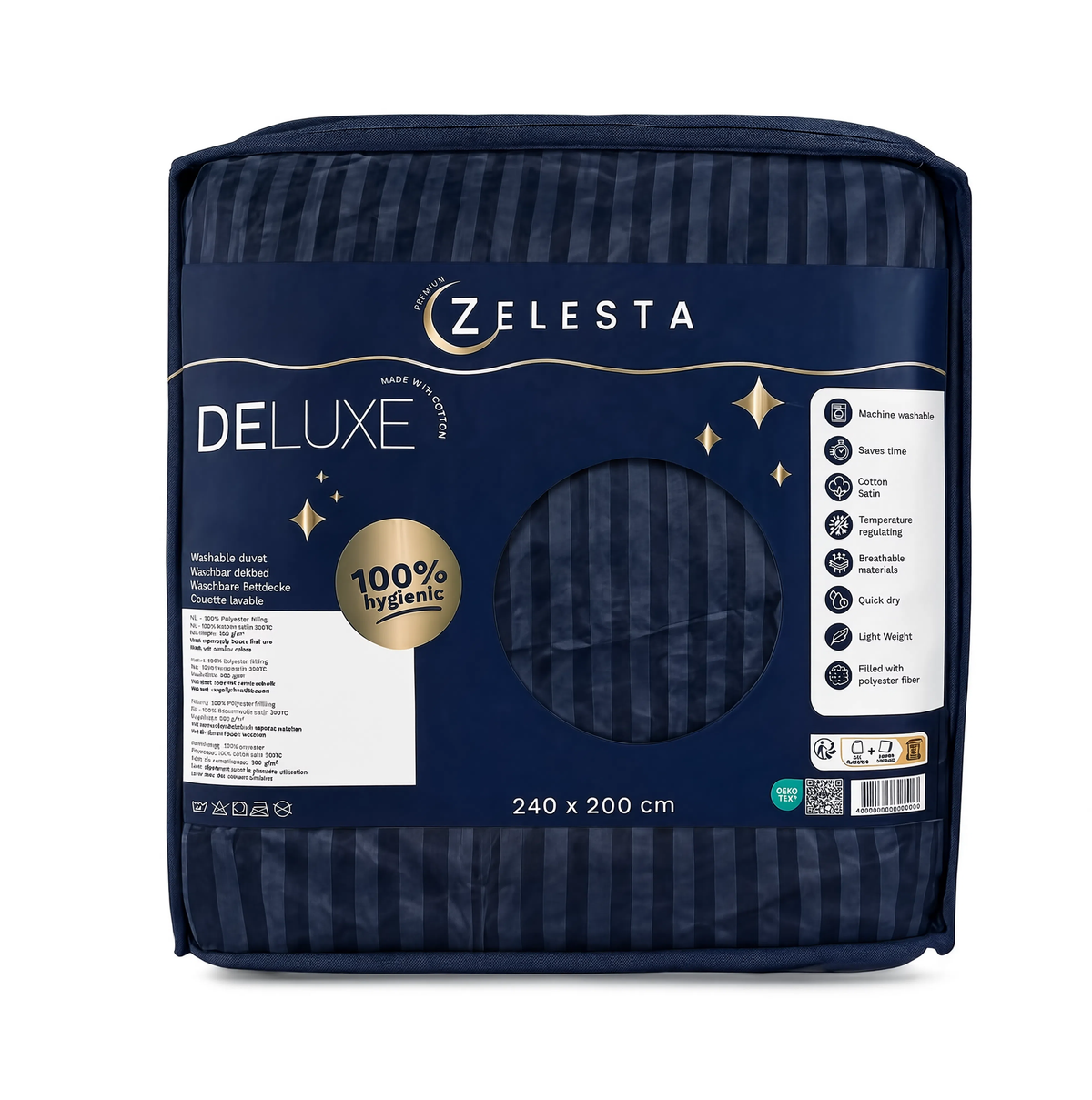 Zelesta Deluxe Hotel Stripe Baumwollsatin Bettdecke - Blau
