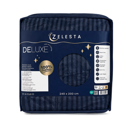Zelesta Deluxe Hotel Stripe Baumwollsatin Bettdecke - Blau