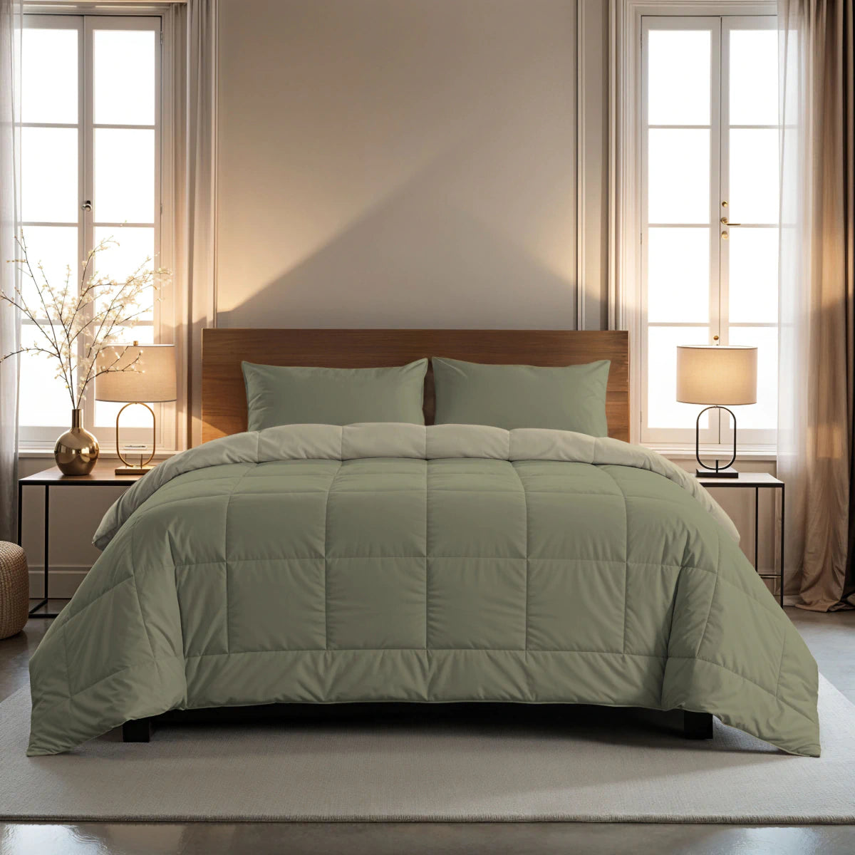 Zelesta Pure Duo Baumwolle Bettdecke - Graugrün & Zartes Graugrün