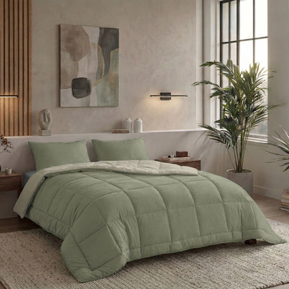Zelesta Pure Duo Baumwolle Sommerbettdecke - Graugrün & Zartes Graugrün