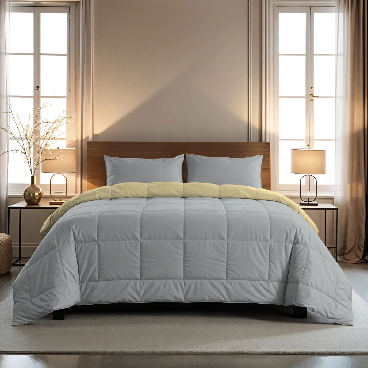 Zelesta Pure Duo Baumwolle Bettdecke - Hellgrau & Buttergelb