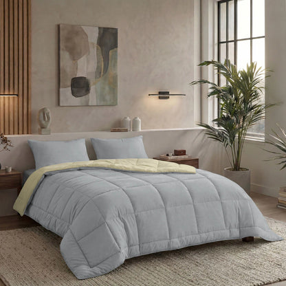 Zelesta Pure Duo Baumwolle Bettdecke - Hellgrau & Buttergelb