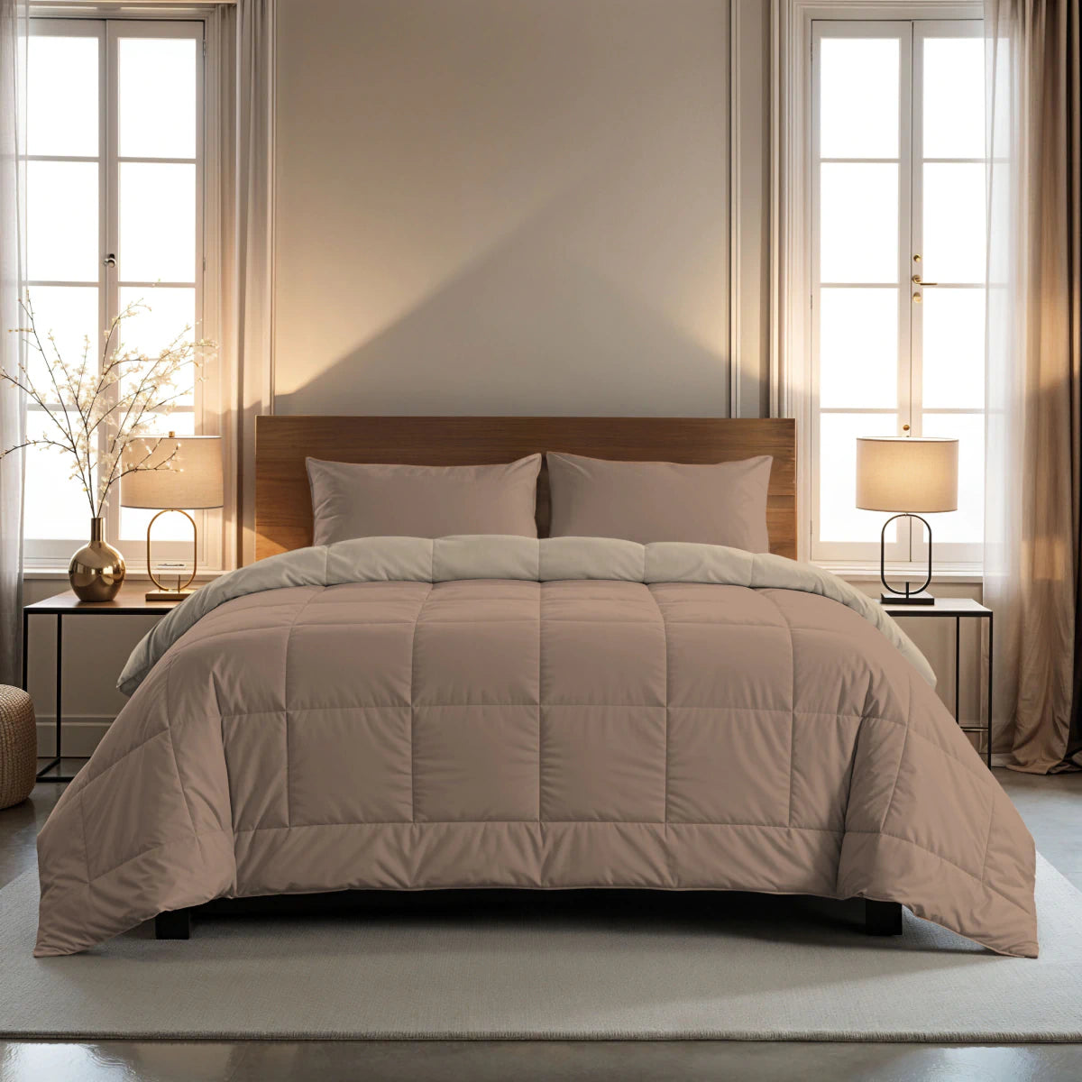 Zelesta Pure Duo Baumwolle Sommerbettdecke - Rosabraun & Betonbraun