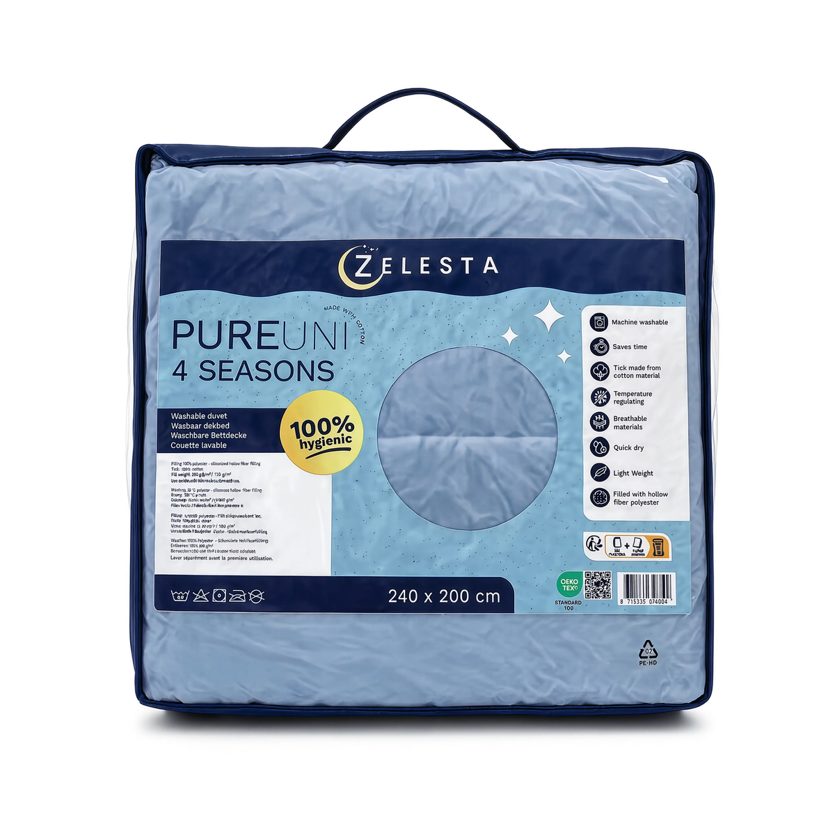 Zelesta Pure Uni 4-Jahreszeiten Nahtlose Baumwollbettdecke - Blau