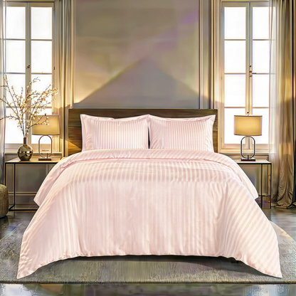 Zelesta Deluxe Hotel Stripe Baumwollsatin Bettdecke - Rosa