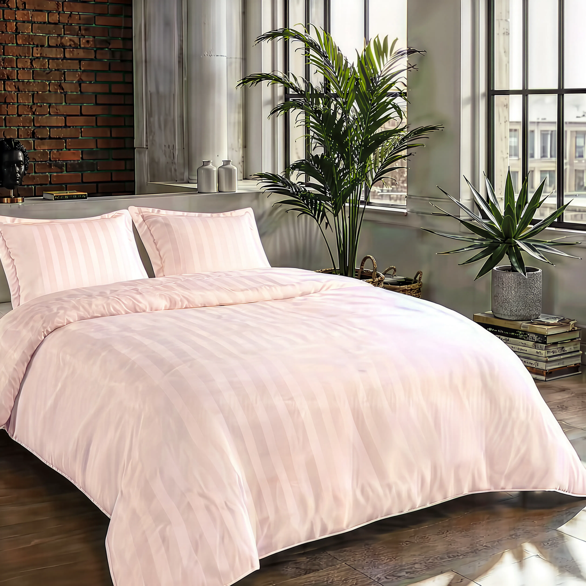 Zelesta Deluxe Hotel Stripe Baumwollsatin Bettdecke - Rosa