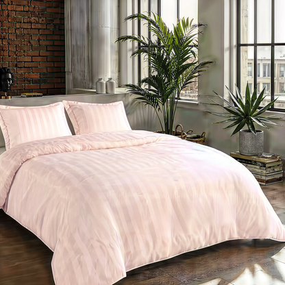 Zelesta Deluxe Hotel Stripe Baumwollsatin Bettdecke - Rosa