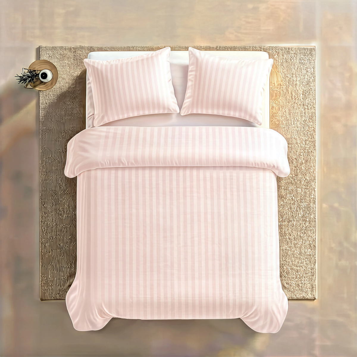 Zelesta Deluxe Hotel Stripe Baumwollsatin Bettdecke - Rosa