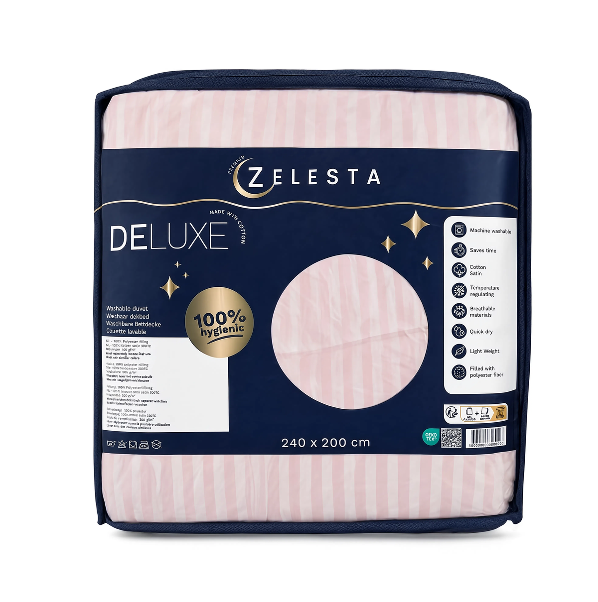 Zelesta Deluxe Hotel Stripe Baumwollsatin Bettdecke - Rosa