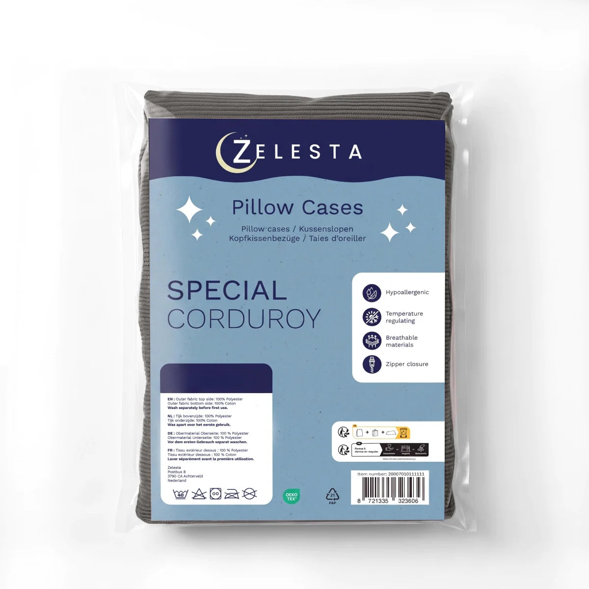 Zelesta Special Corduroy Cotton Kissenbezüge Set von 2 - Anthrazit