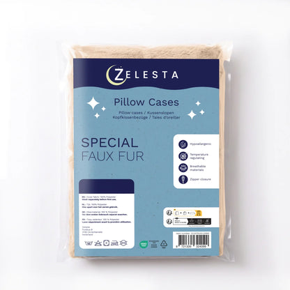 Zelesta Special Teddy Faux Fur Kissenbezüge Set von 2 - Cozy Cappuccino