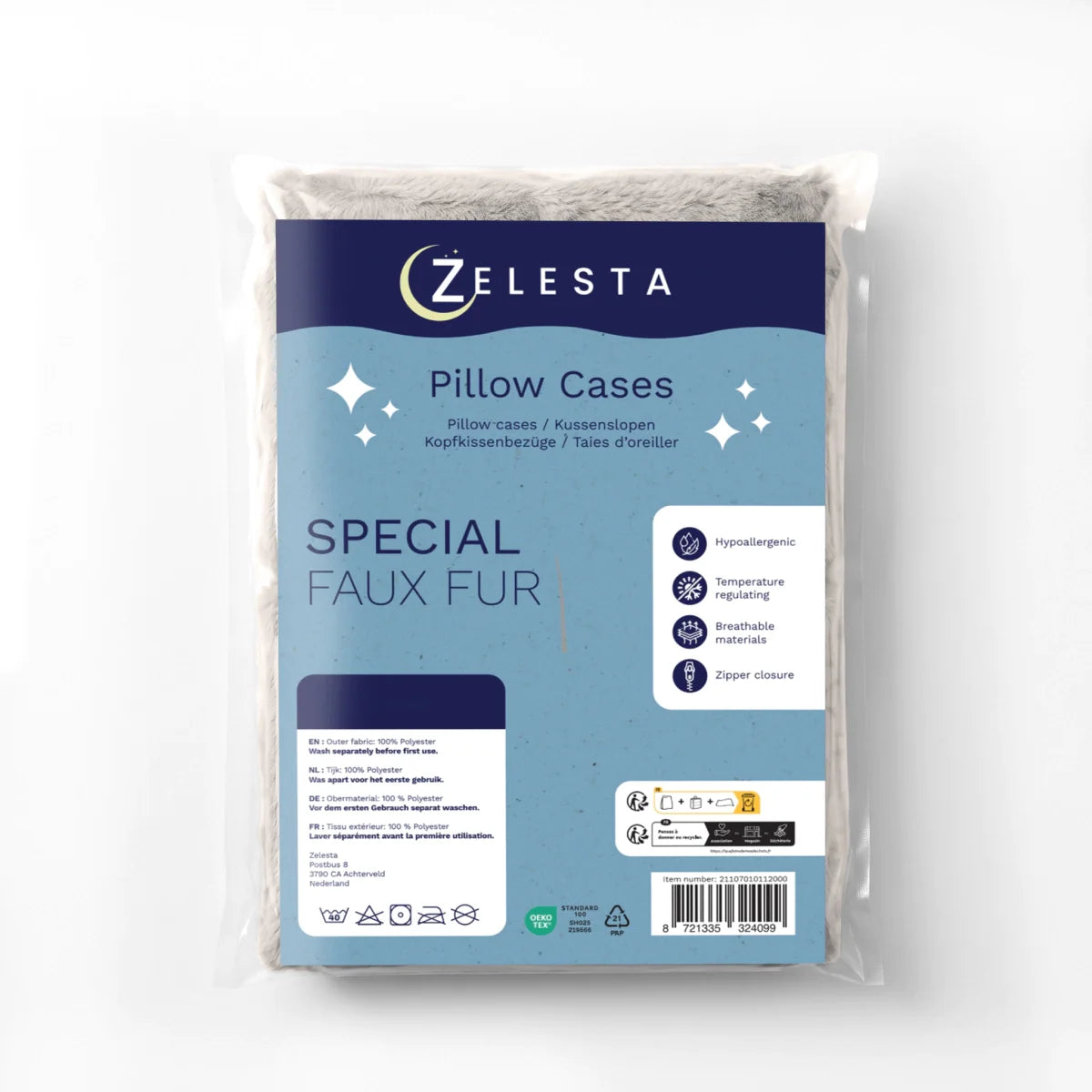 Zelesta Special Teddy Faux Fur Kissenbezüge Set von 2 - Mondgrau