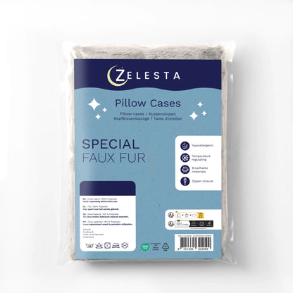 Zelesta Special Teddy Faux Fur Kissenbezüge Set von 2 - Mondgrau