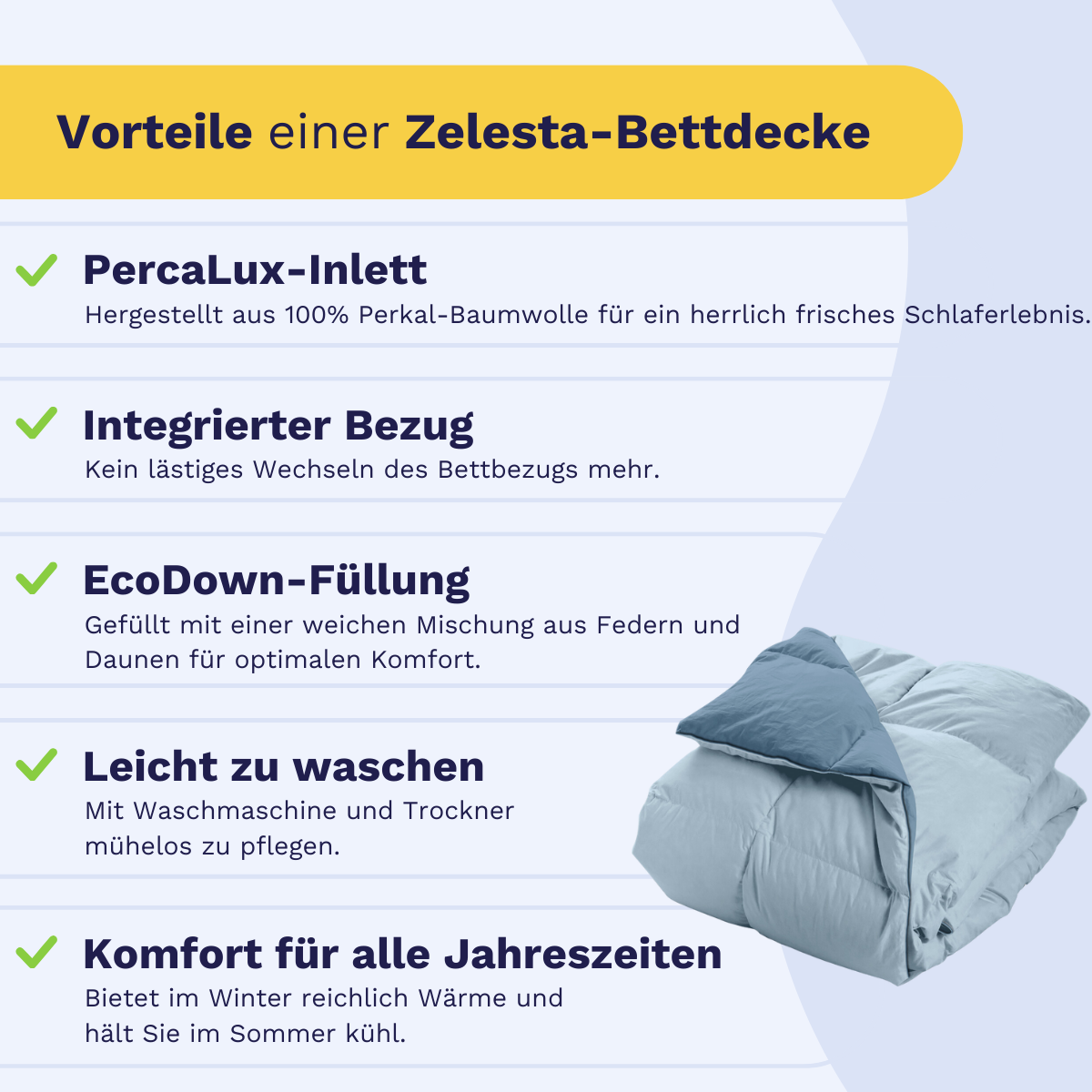 Zelesta Wonderbed Cotton Down - Himmelblau & Marineblau