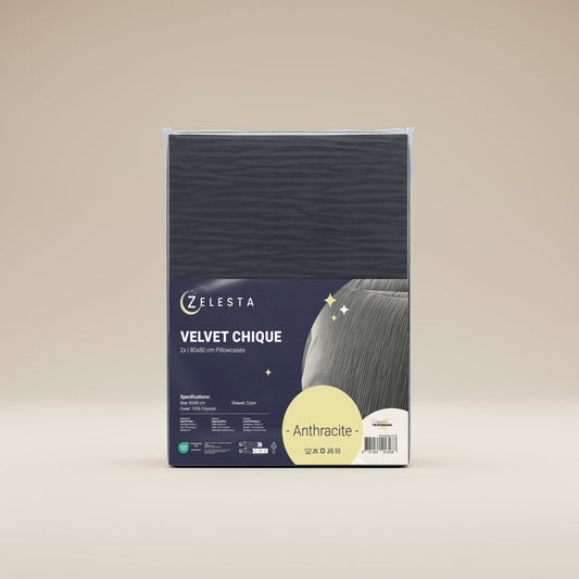 Zelesta Velvetbed Chique Kissenbezüge Set von 2 - Anthracite