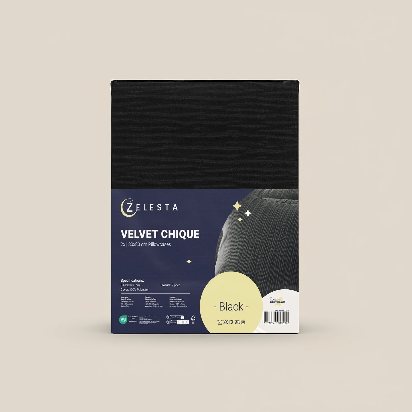 Zelesta Velvetbed Chique Kissenbezüge Set von 2 - Black