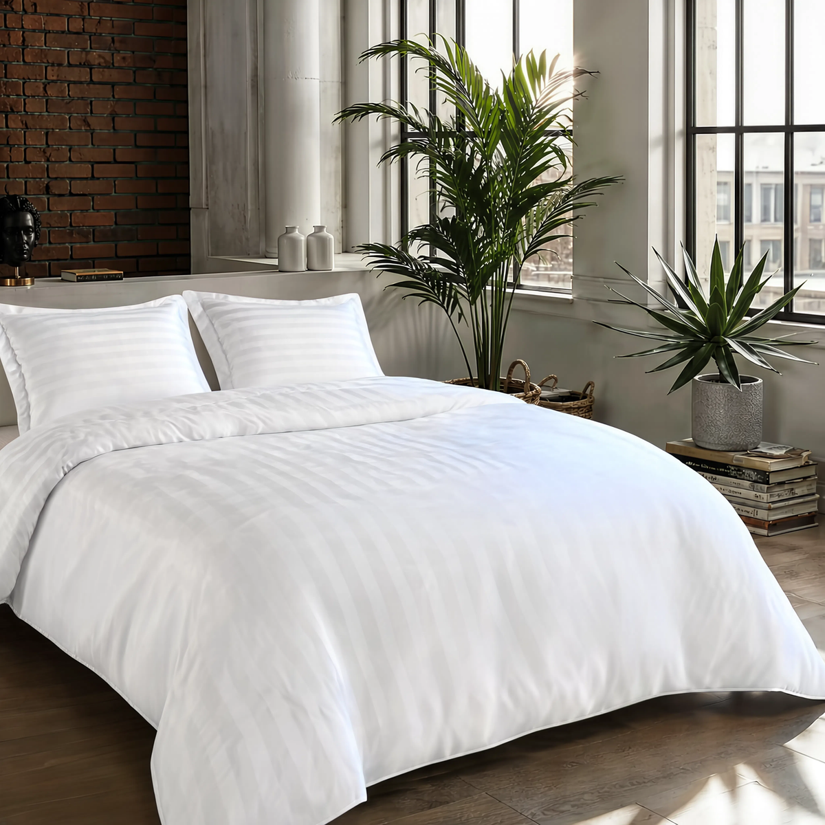 Zelesta Deluxe Hotel Stripe Baumwollsatin Bettdecke - Weiß
