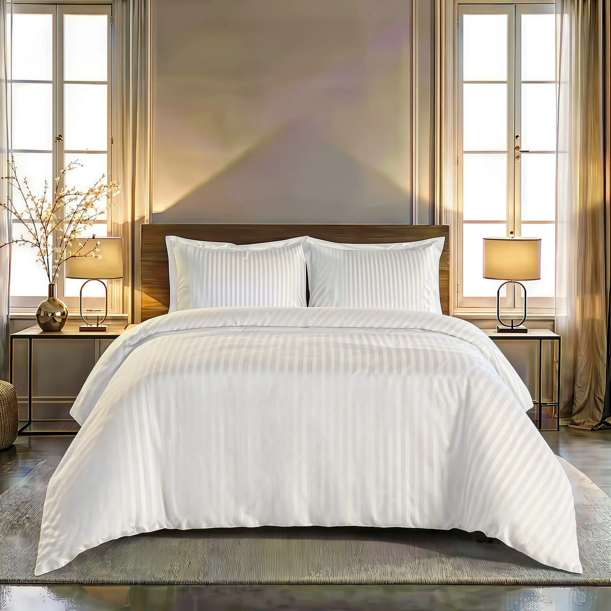 Zelesta Deluxe Hotel Stripe Baumwollsatin Bettdecke - Weiß