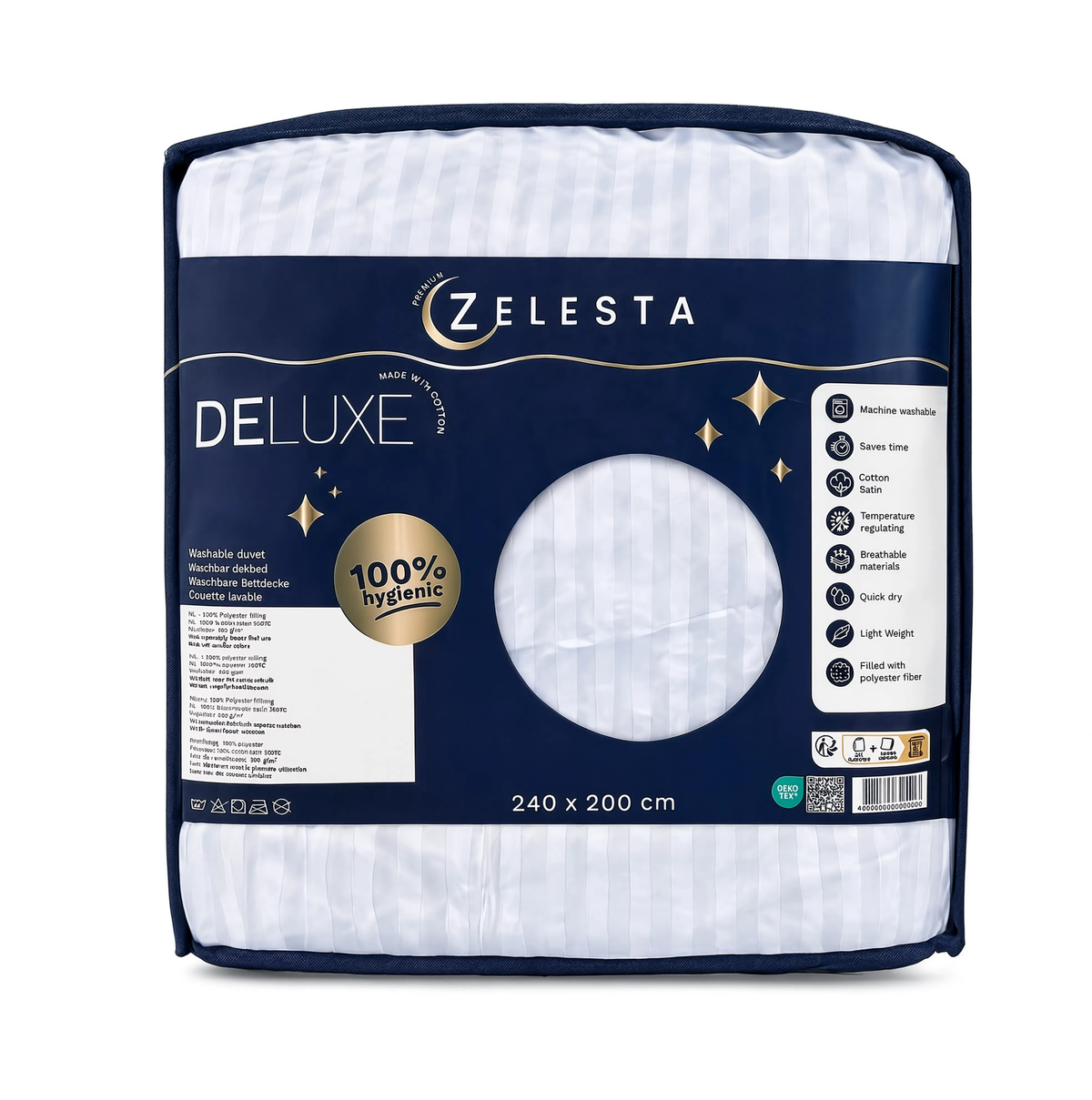 Zelesta Deluxe Hotel Stripe Baumwollsatin Bettdecke - Weiß