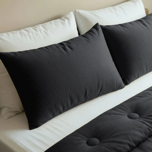 Japandibed Baumwolle Mousseline Kissenbezüge Set von 2 - Anthracite