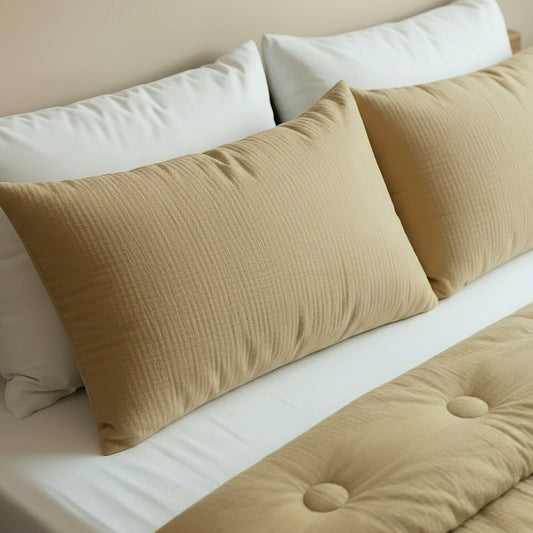 Japandibed Baumwolle Mousseline Kissenbezüge Set von 2 - Ochre