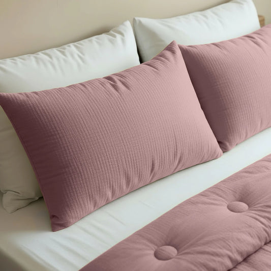 Japandibed Baumwolle Mousseline Kissenbezüge Set von 2 - Old Pink