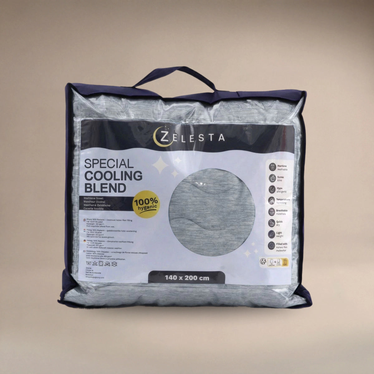 Zelesta Special Cooling Blend Sommerbettdecke - Warmes Leinen-Grau