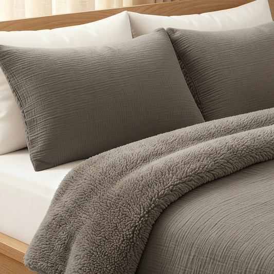 Teddy Baumwolle Mousseline Kissenbezüge Set von 2 - Taupe