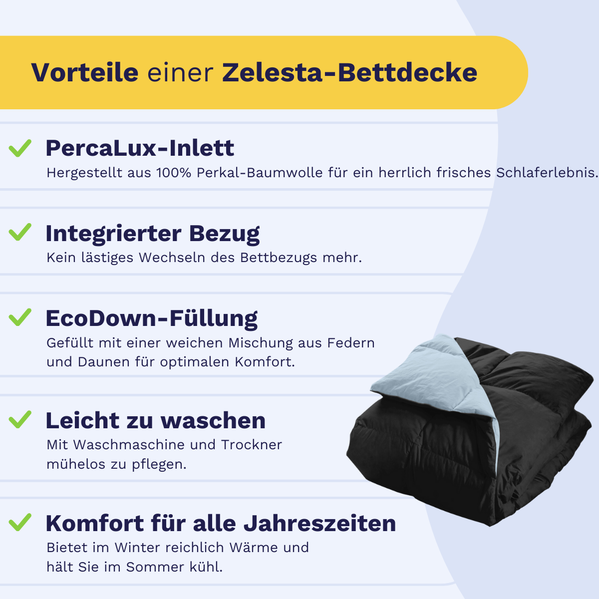 Zelesta Wonderbed Cotton Down - Himmelblau & Schwarz