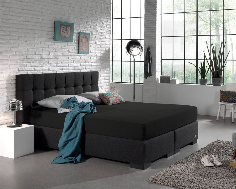 Spannbetttuch Doppel Jersey Schwarz - 190/200x220/230cm