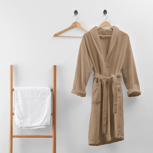 Dreamhouse Bademantel Soft Frottee weich stoff taupe hang