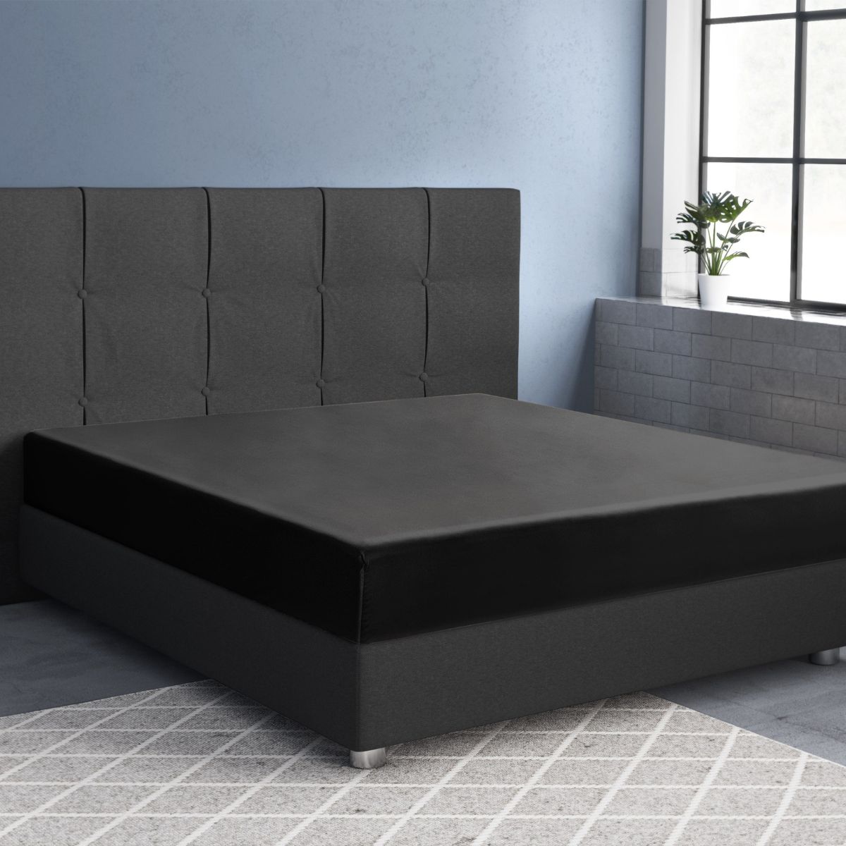 Primaviera Satin Deluxe Spannbettuch Schwarz - 200x220cm